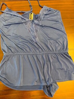 Adore me Soft Lace-Trim Blue Women's Romper Sleepwear